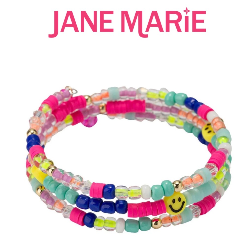Jane Marie Kids Multi Beaded Coil Wrap Bracelet - Happy Faces